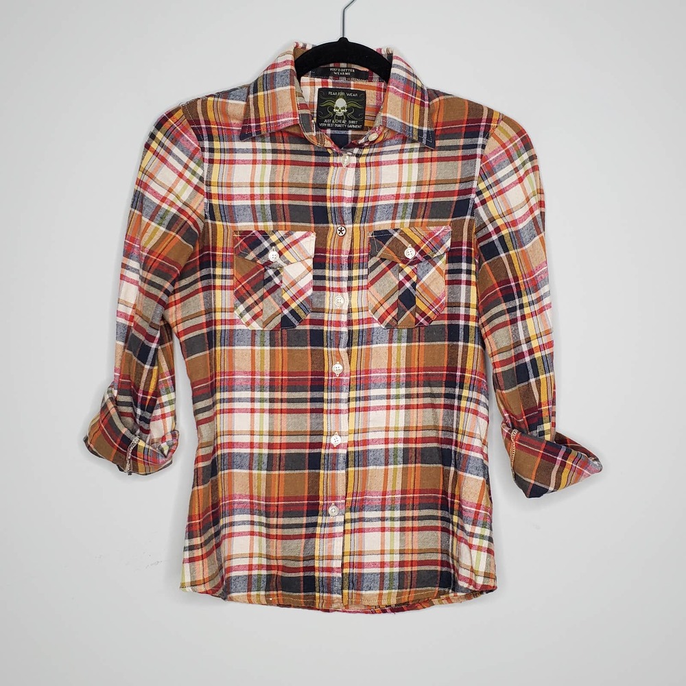 FEAR FOR WEAR Multi-Color Plaid Button Front Shirt Sz X-SMALL XS